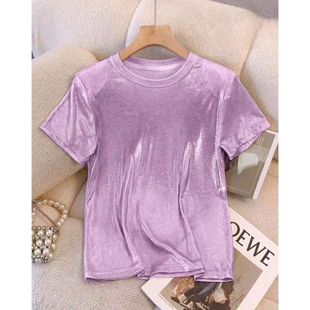 Purple French Inspired Sparkle Princess T-Shirt f Round Neck